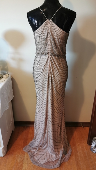 Adrianna Papell Nude Beaded Gown Size 4 - Picture 3 of 12